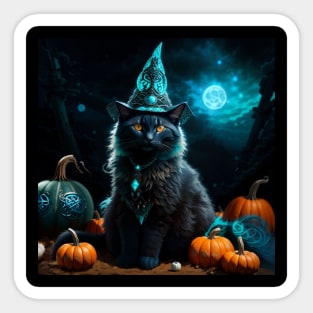 Sorceress black cat on Halloween night Sticker